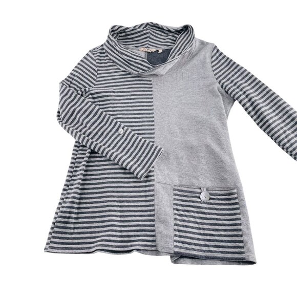 Soft Surroundings Womens Striped Cowl Neck Tunic Top Gray & White Cotton - Picture 1 of 5